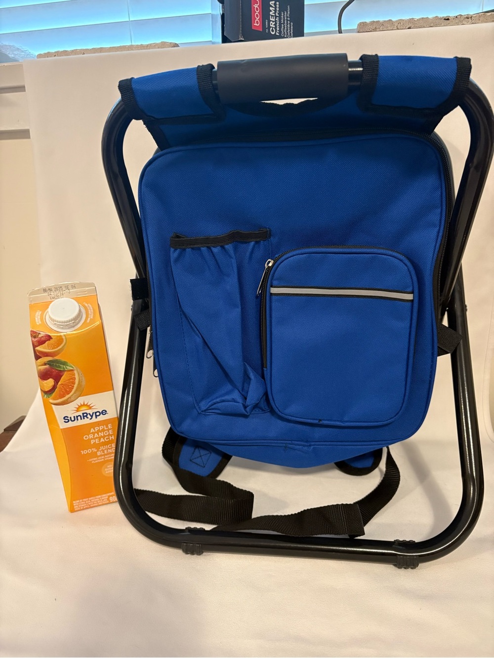 All in one foldable backpack, stool, and cooler bag
